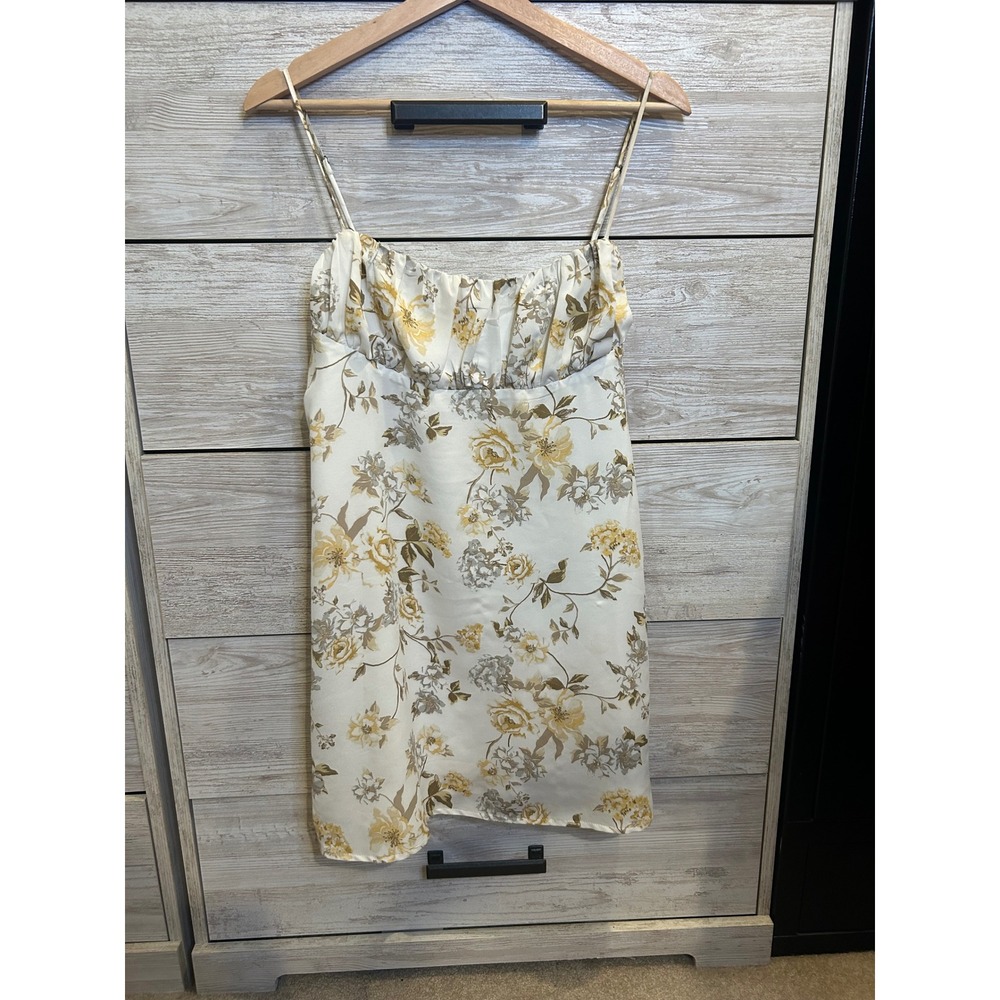 Urban Outfitters Floral Ruched Bust Mini Dress Cream Yellow Large Womens - Picture 2 of 6